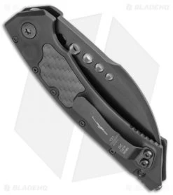 Microtech Signature Series Hawk Auto Knife Black Al. CF Inlay (4" Black DLC) -Buck Knives Store Microtech Hawk Automatic Knife Black DLC CF Inlay 4 Black BHQ 118832 LS Side