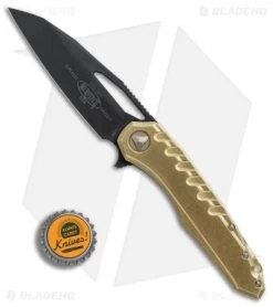 Microtech Sigil MK6 Frame Lock Knife Brass/Bronze Ti (3.75" DLC Black) -Buck Knives Store Microtech Sigil MK6 Brass Ti bronze DLC serr BHQ 76356 er bottlecap