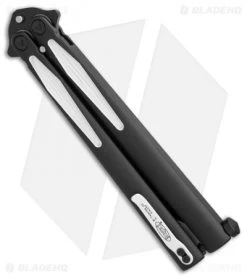 Microtech Tachyon III Balisong Knife Venom (4.5" Black/White Serr) 173-3VM -Buck Knives Store Microtech Tachyon III Venom black white serr BHQ 71368 er side