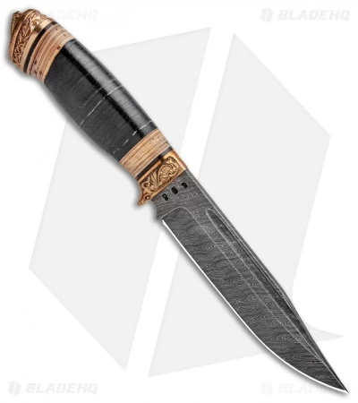 Olamic Cutlery Voykar HT Fixed Blade Knife Leather/Birch Bark (5.8" Damascus) 4 Olamic Cutlery Voykar HT Fixed Blade Knife Leather/Birch Bark (5.8" Damascus) - Image 2