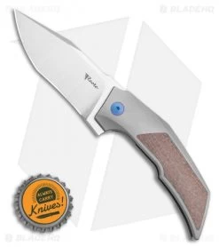 Reate Knives Reate Bharucha T3000 Frame Lock Brown Micarta/Ti Blue Screws (3" Satin) -Buck Knives Store Reate Bharucha T3000 Frame Lock Brown Micarta Ti Blue Screws 3in Satin BHQ 115096 LS Bottlecap