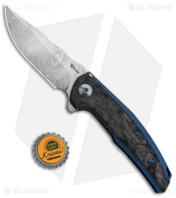 Reate Knives Reate J.A.C.K. Integral Knife Blue Ti/Marble Carbon Fiber (3.94" Damasteel) -Buck Knives Store Reate J.A.C.K. Integral Blue Ti Marble CF Damasteel BHQ 87836 jr bottlecap