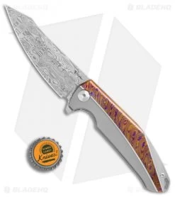 Reate Knives Reate K-1 Frame Lock Flipper Knife Titanium/Mokuti (3.8" Damasteel) -Buck Knives Store Reate K 1 ti mokuti damasteel BHQ 74963 er bottlecap