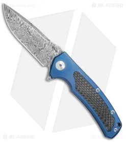 Reate Knives Mini Horizon-D Frame Lock Knife CF/Blue Ti (3.4" Damasteel)