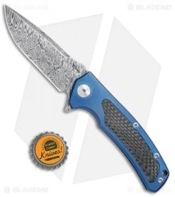 Reate Knives Mini Horizon-D Frame Lock Knife CF/Blue Ti (3.4" Damasteel) -Buck Knives Store Reate Knives Mini Horizon D Blue CF Damasteel BHQ 78533 jr bottlecap