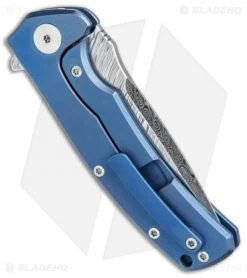 Reate Knives Mini Horizon-D Frame Lock Knife CF/Blue Ti (3.4" Damasteel) -Buck Knives Store Reate Knives Mini Horizon D Blue CF Damasteel BHQ 78533 jr side