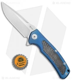 Reate Knives Mini Horizon-D Frame Lock Knife Carbon Fiber/Blue Ti (3.4" Satin) -Buck Knives Store Reate Knives Mini Horizon D Blue CF Satin BHQ 78530 jr bottlecap