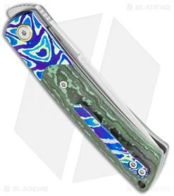 Reate Knives Reate Tribute Front Flipper Knife Fat Carbon/Mokuti (2.8" Hand Satin) -Buck Knives Store Reate Tribute Mokuti Ti BB Fat CF Green Hand Rubbed 118840 jr side