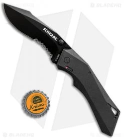 Schrade Shiznit MAGIC Spring Assisted Knife Black (3.375" Black Serr) -Buck Knives Store Schrade Shiznit MAGIC SA Black Black Serr SCHA13BS BHQ 62000 jr bottlecap