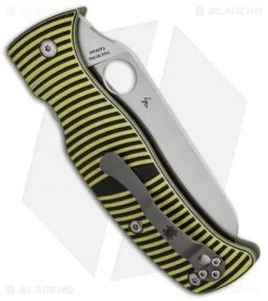 Spyderco Caribbean Sheepsfoot Knife Black/Yellow G-10 (Satin Full Serr) C217GSSF -Buck Knives Store Spyderco Caribbean Sheepsfoot Compression Lock Black Yellow G 10 Satin Serr C217GSSF BHQ 67356 jr side