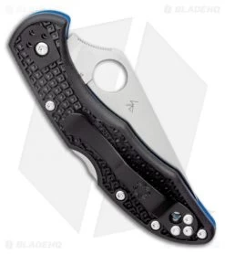 Spyderco Delica 4 Thin Blue Line Knife Black FRN (2.9" Satin Serr) C11FPSBKBL -Buck Knives Store Spyderco Delica 4 Thin Blue Line Knife Black FRN 2.9 Satin Serr C11FPSBKBL BHQ 125857 LS Side
