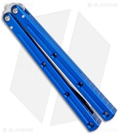 Squid Industries Krake Raken V2.5 Bowie Balisong Knife Blue (4.5" Satin) -Buck Knives Store Squid Industries Krake Raken Bowie Balisong Blue Satin BHQ 115305 jr side