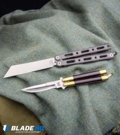 Benchmade 87 Ti Bali-Song Butterfly Knife Titanium (4.5" Satin) -Buck Knives Store Vintage Bali Song USA Jody Samson Butterfly Knife Micarta Brass Satin BHQ 68583 kp vintage blanket web