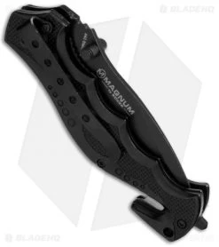 Boker Magnum BMF Rescue Spring Assisted Knife (3.375" Black Serr) 01RY770 -Buck Knives Store boker magnum bmf rescue spring assisted serrated side