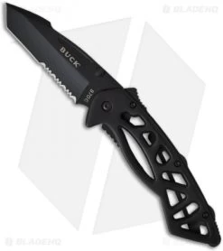 Buck Knives Buck Bones Frame Lock Knife (3" Black Serr) 0870BKX-B