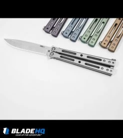 DogBite Knives DB3.1 Balisong Butterfly Knife Green Titanium (4" Stonewash) -Buck Knives Store dogbite knives db3 1 balisong variety dl 4