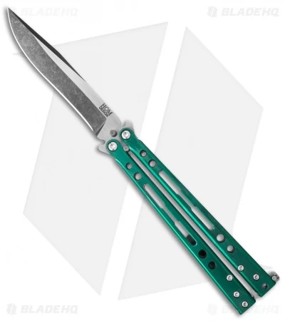 Hom Design Specter Evo Titanium Balisong Butterfly Knife Green (4.4" Two-Tone) 3 Hom Design Specter Evo Titanium Balisong Butterfly Knife Green (4.4" Two-Tone)