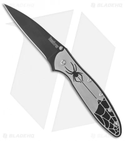 Kershaw Leek Assisted Opening Knife Spider Overlay (3" Black) 1660SPCKT 3 Kershaw Leek Assisted Opening Knife Spider Overlay (3" Black) 1660SPCKT
