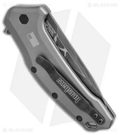 Kershaw Link Drop Point Knife Gray Aluminum (3.25" Damascus) KS1776GRYDAM -Buck Knives Store kershaw link dp gray damascus KS1776GRYDAM BHQ 49209 jr side