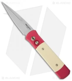 Protech Godson Automatic Knife Red W/ Ivory Micarta (3.15" Satin Plain) 751-RED