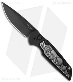 Pro-Tech TR-3 Shaw Skull Automatic Knife Coin Struck Inlay (3.5" Black) TR-3.42