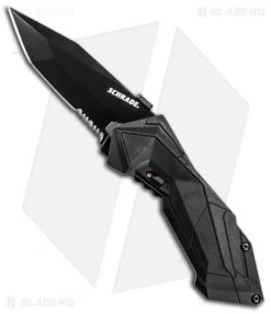 Schrade SCHA3BS Black Tanto MAGIC Spring Assisted Knife (2.9" Black Serr)