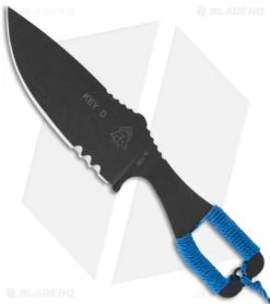 TOPS Knives Key-D Knife Blue Cord Wrapped Fixed Blade (3.5" Black Plain)