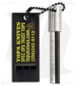 TOPS Knives Lite Trekker Tan Fixed Blade Knife (4.25" Black Plain) TLT-01 -Buck Knives Store tops lite trekker tptlt01 whistle